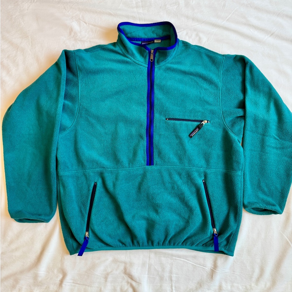 Patagonia Teal and Purple Half-Zip Fleece Pullover